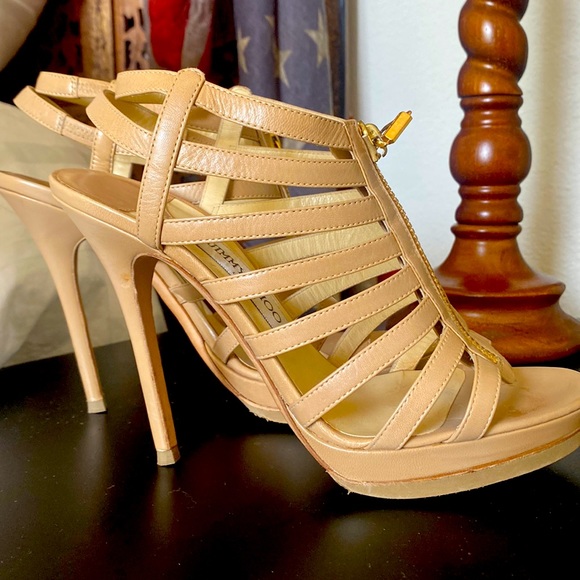 Jimmy Choo Shoes - Jimmy Choo Nude Glenys Leather Caged Multistrap Sandals